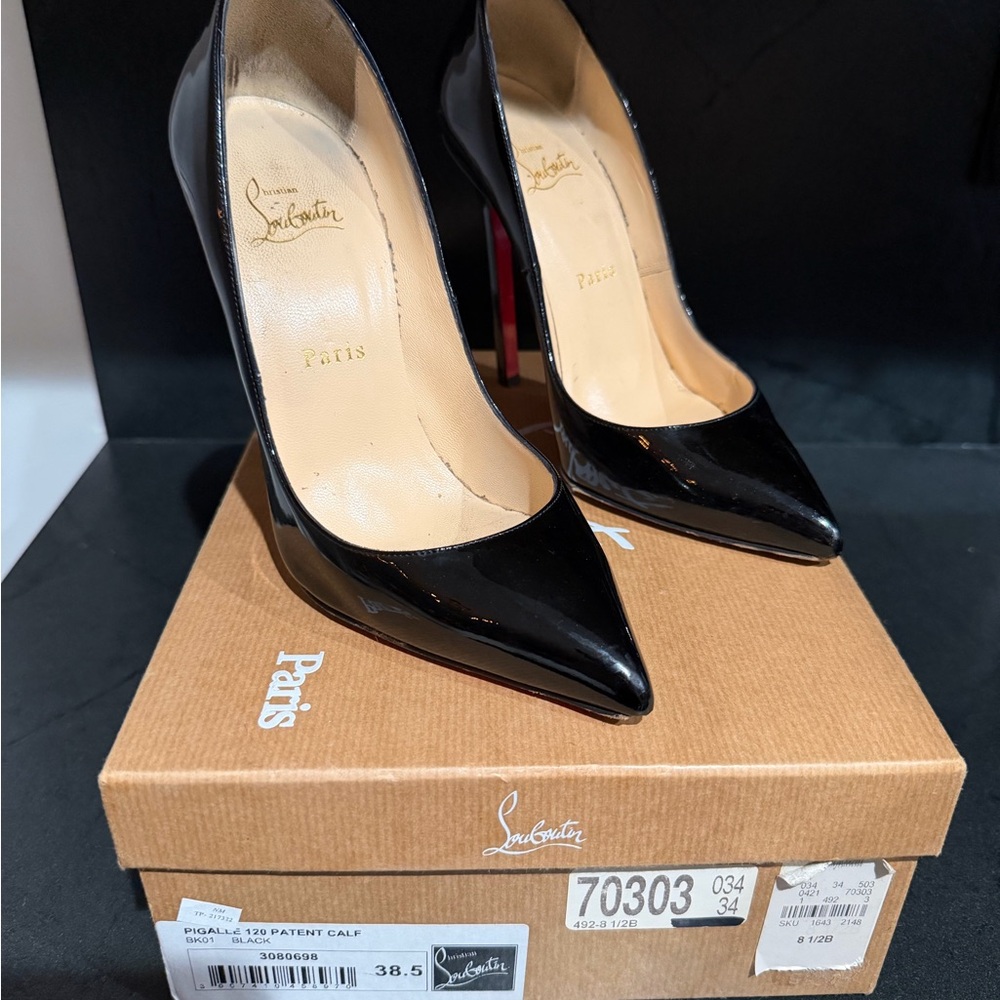 Christian Louboutin Pigalle 120 Black Patent Leather Pumps Size 38.5